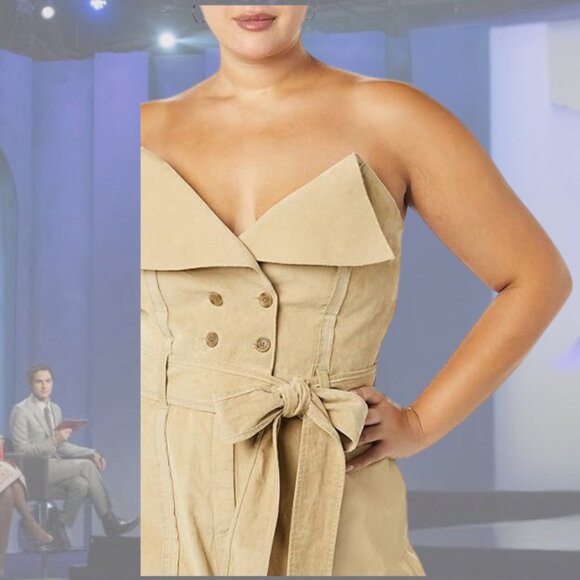 NWT MAKING THE CUT - Deconstructed Halter Jumpsuit Corduroy - Beige/Khaki - 2x - Picture 2 of 12